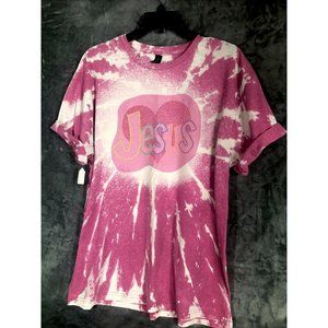 Custom Jesus T-Shirt Women’s Pink Size Extra Large Bleached Shirt